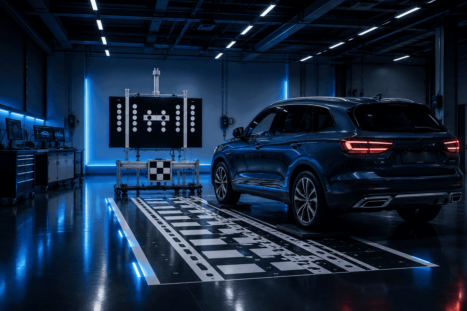 Passenger and commercial vehicle ADAS calibration in workshop